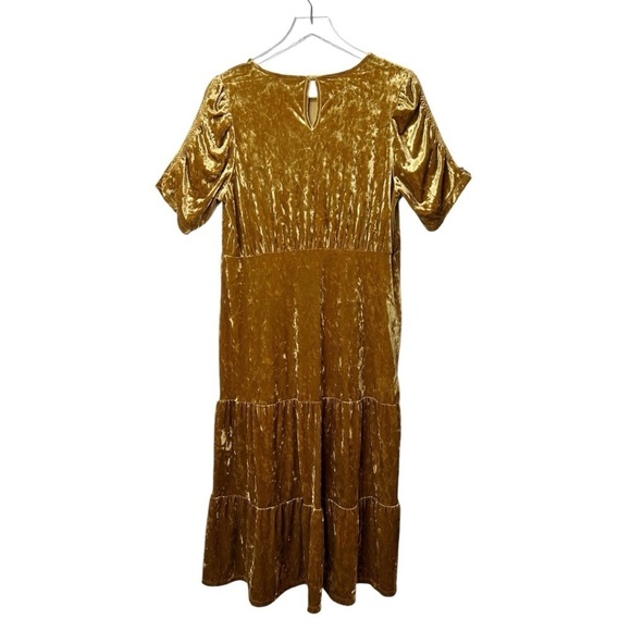Who What Where Gold Crushed Velvet Women’s Tiered Midi Dress Sz L - Picture 10 of 12